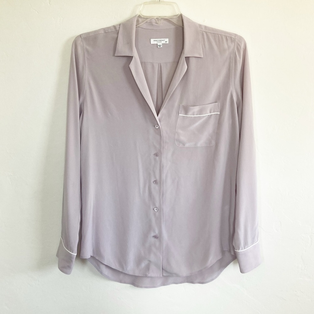 Equipment Keira Silk Long Sleeve Button Down Pajama Top Pink Medium